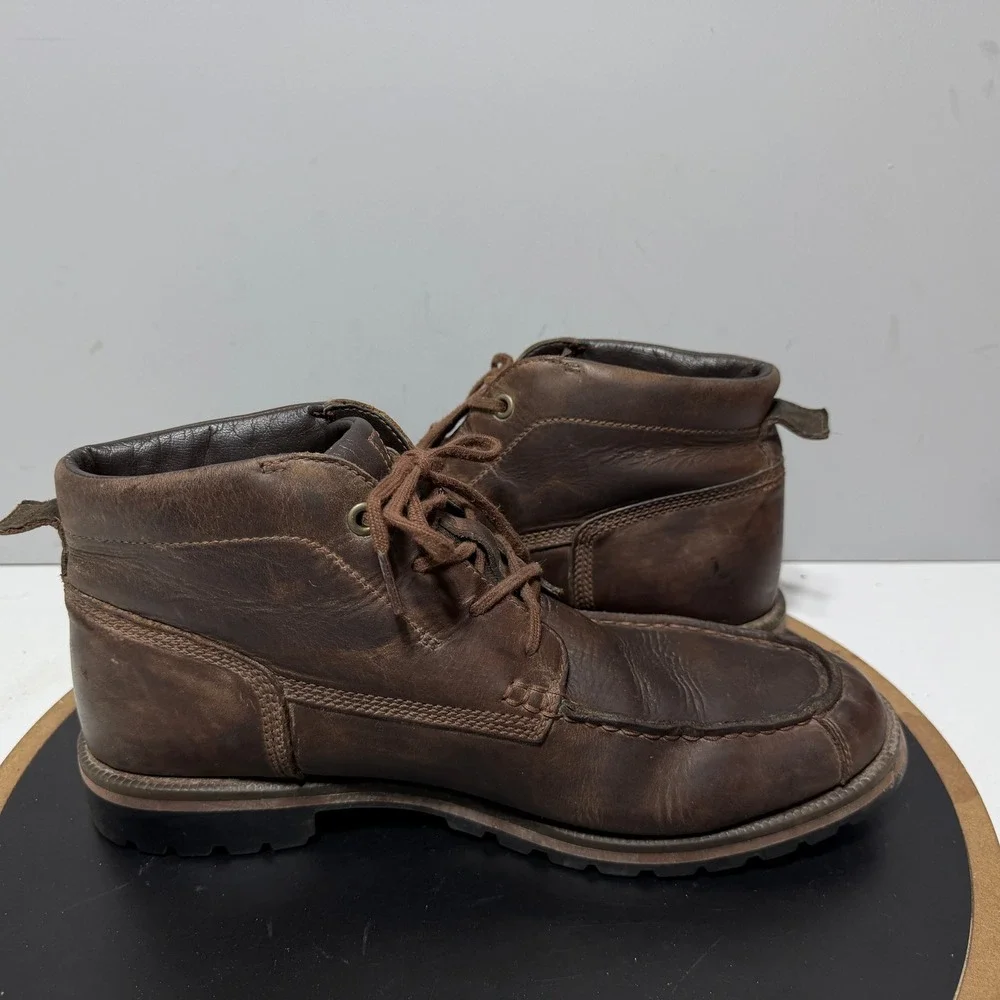 Timberland Moc Toe Chukka Boots Men 10 Dark Brown Leather Rugged Casual Workwear